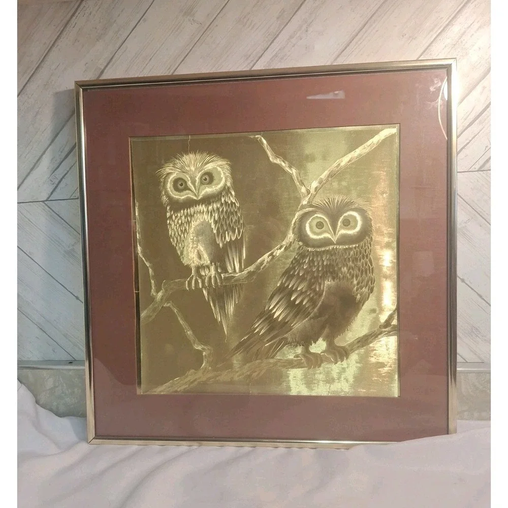 Vintage Manifestations Optical Illusionary Art Gold Foil Owl Framed VTG 1976